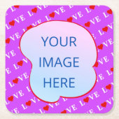 Paars LOVE Heart Elegant Kartonnen Onderzetters (Voorkant)