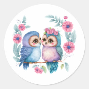 Paars Love Owls: A Cute and Romantic Ronde Sticker