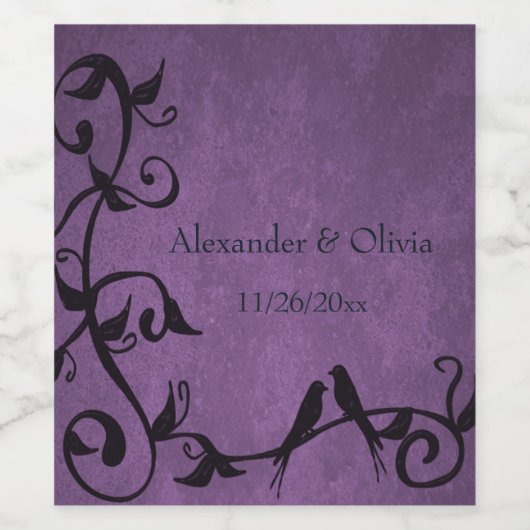 Paars Lovevogels Weddenschap Wijn Etiket (Enkel label)