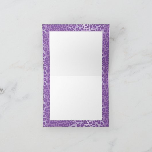 Paars luipaard patroon met aangepaste monogram en  bedankkaart (Binnen)