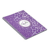 Paars luipaard patroon met aangepaste monogram en notitieboek (Rechterzijde)