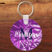 Paars Luxurous aangepast monogram op maat Sleutelhanger (Voorkant)