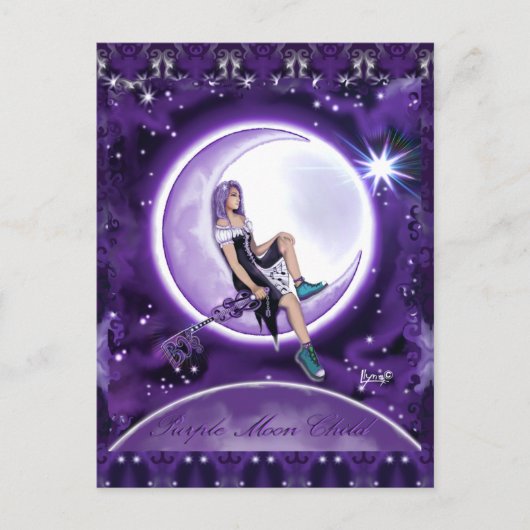 Paars Maan Kind Briefkaart (Voorkant)