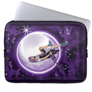 Paars maan kind laptop sleeve