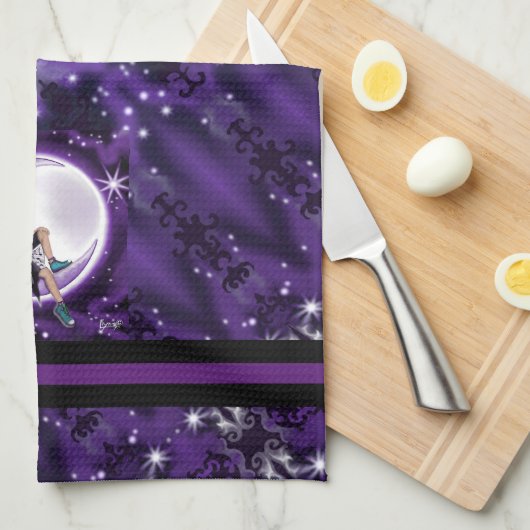 Paars maan kind theedoek (Quarter Fold)