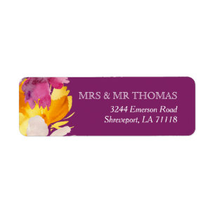 Paars Magenta Geel Bloem Motief Retouradres Label