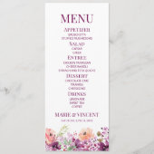 Paars Magenta Paarse Bloem Bloemen Bruiloft Eten Menu (Voorkant)