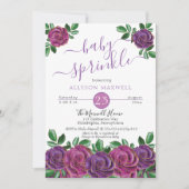 Paars | Magenta Waterverf Floral Baby Sprinkle Kaart (Voorkant)