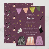 Paars Magic Show Bar Bat Mitzvah Uitnodiging (Voorkant / Achterkant)
