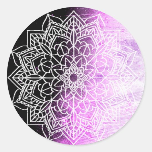Paars Mandala Abstract Ronde Sticker (Voorkant)