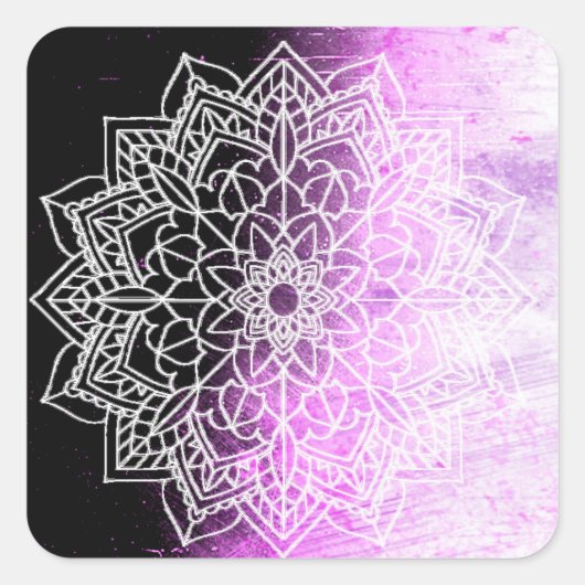  Paars Mandala Abstract Vierkante Sticker (Voorkant)