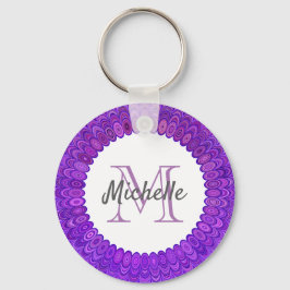 Paars Mandala Bird Feathers Monogram Sleutelhanger