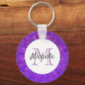Paars Mandala Bird Feathers Monogram Sleutelhanger (Voorkant)