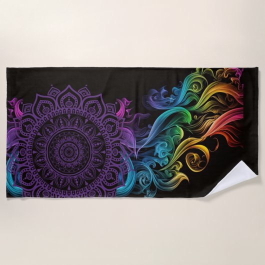 Paars Mandala Bold Black Colorful Chakra Strandlaken (Voorkant)