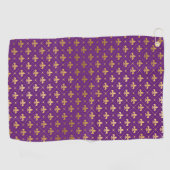 Paars Mardi Gras Elegant Golden Fleur De Lis Golfhanddoek (Horizontaal)