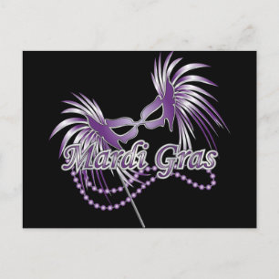 Paars Mardi Gras Masker Briefkaart