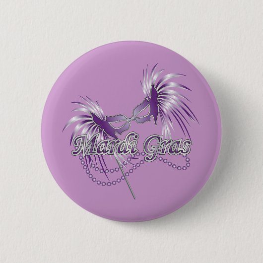 Paars Mardi Gras Masker Ronde Button 5,7 Cm (Voorkant)