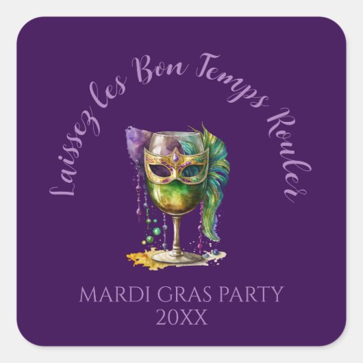 Paars Mardi Gras-masker Vierkante Sticker (Voorkant)