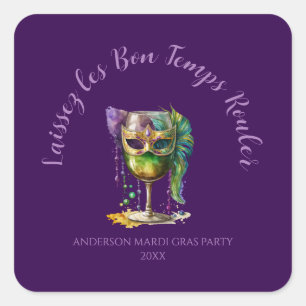 Paars Mardi Gras-masker  Vierkante Sticker