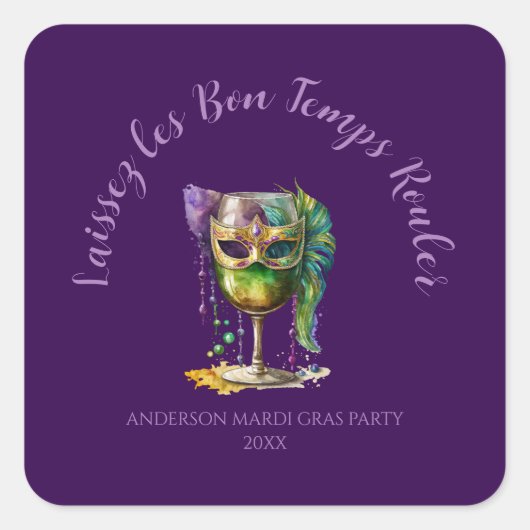 Paars Mardi Gras-masker Vierkante Sticker (Voorkant)