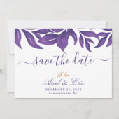 Paars Marmer & Goud Eucalyptus Elegant Bruiloft Save The Date (Voorkant)
