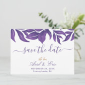 Paars Marmer & Goud Eucalyptus Elegant Bruiloft Save The Date (Staand voorkant)