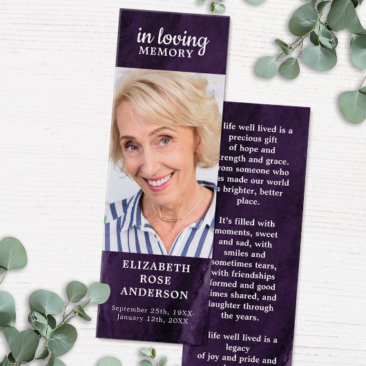 Paars marmer Memorial Funeral Prayer Bladwijzer Mini Visitekaartjes