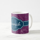 Paars marmer Pattern Blauwgroen Monogram Koffiemok (Voorkant rechts)