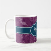 Paars marmer Pattern Blauwgroen Monogram Koffiemok (Links)