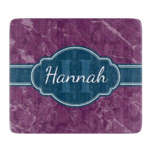 Paars marmer Pattern Blauwgroen Monogram Snijplank