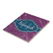 Paars marmer Pattern Blauwgroen Monogram Tegeltje (Zijkant)