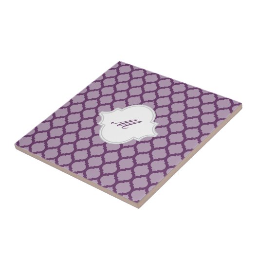 Paars Marokkaans Patroon met Monogram Tile Trivet Tegeltje (Zijkant)