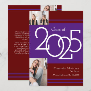 Paars Maroon School Kleur Afstudeer Uitnodiging