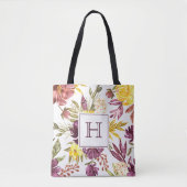 Paars-marroenen bloemwaterverf mooi monogram tote bag (Voorkant)