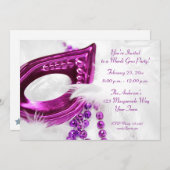 Paars Masker Beads Mardi Gras Uitnodiging (Voorkant / Achterkant)