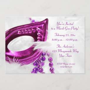 Paars Masker Beads Mardi Gras Uitnodiging