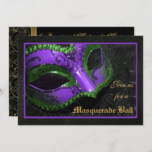 Paars Masquerade Ball Halloween Uitnodiging (Voorkant / Achterkant)