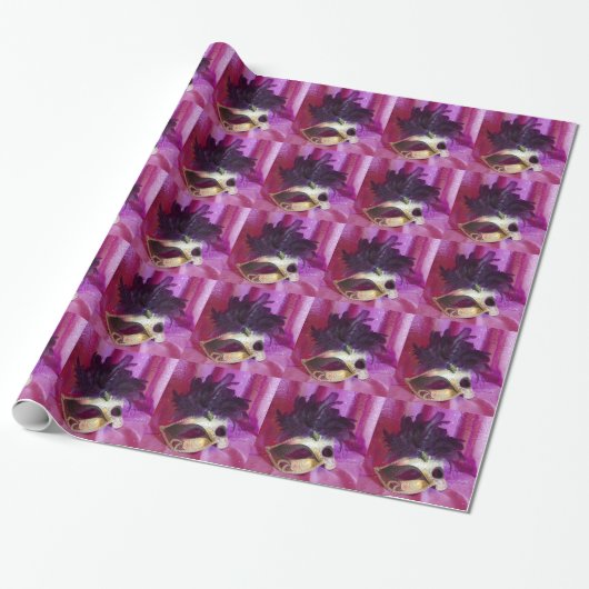 Paars Masquerade Masask Cadeaupapier (Uitgerold)