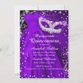 Paars Masquerade Quinceanera nodigt Kaart (Voorkant)
