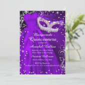 Paars Masquerade Quinceanera nodigt Kaart (Staand voorkant)