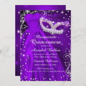 Paars Masquerade Quinceanera nodigt Kaart (Voorkant / Achterkant)