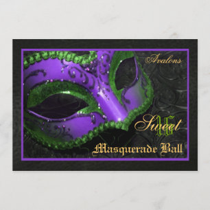 Paars Masquerade Sweet 16 Party Invitation Kaart