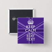 Paars Mauve Keep Calm En Jouw Tekst Union Jack Vierkante Button 5,1 Cm (Voorkant /achterkant)