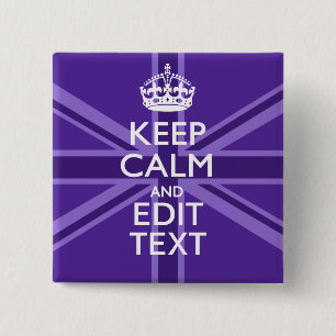 Paars Mauve Keep Calm En Jouw Tekst Union Jack Vierkante Button 5,1 Cm