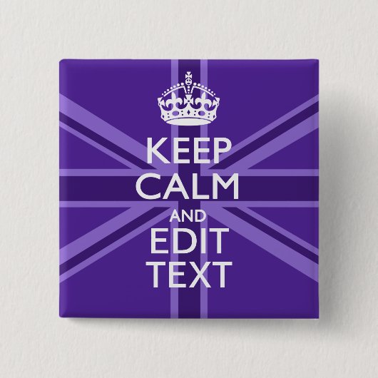 Paars Mauve Keep Calm En Jouw Tekst Union Jack Vierkante Button 5,1 Cm (Voorkant)