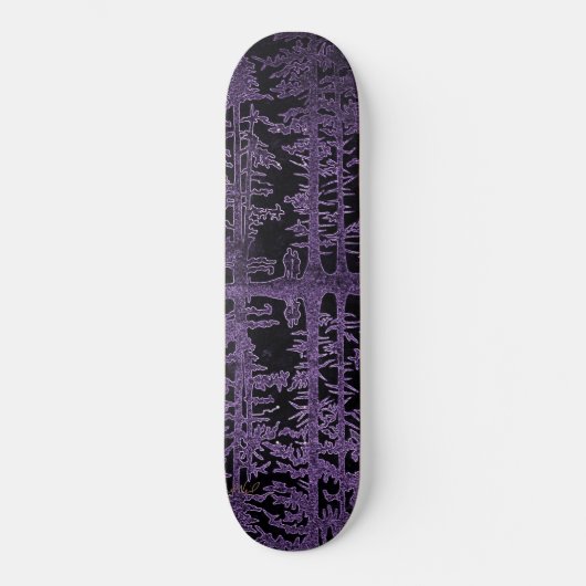 paars, mauve, zwart bos, in de bossen, coupl persoonlijk skateboard (Voorkant)