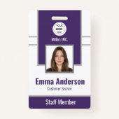 Paars | Medewerker Foto ID Bedrijfsbeveiliging Badge (Voorkant)