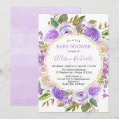 Paars meisje baby shower, floraallavender lila kaart (Voorkant / Achterkant)