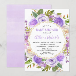 Paars meisje baby shower, floraallavender lila kaart