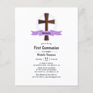 Paars meisje eerste heilige communie flyer